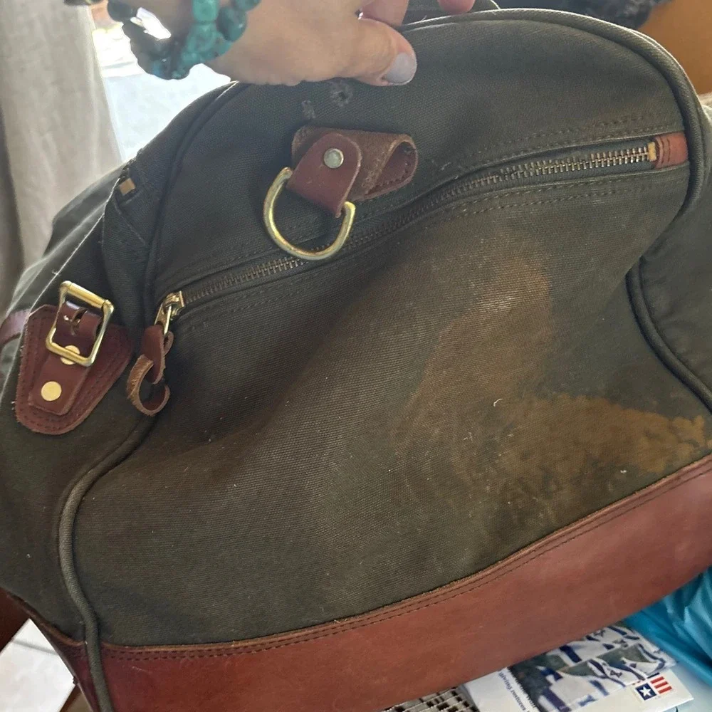 Vintage Travel Bag  Orvis Battenkill Green Canvas Leather Weekender Duffle Bag